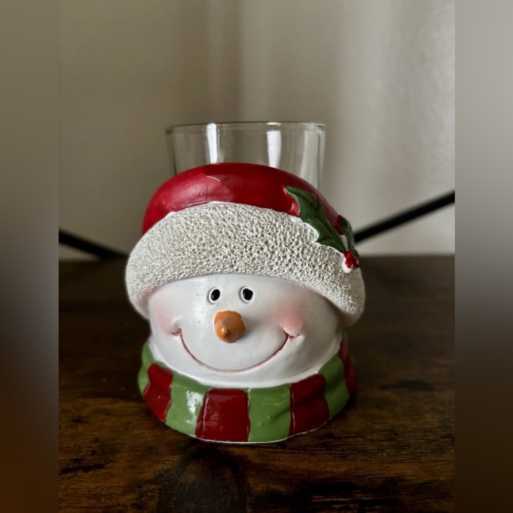 Holiday Snowman Candle Holder - Red & Green